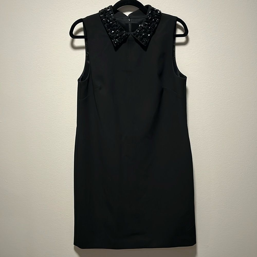 TRINA TURK (NWT) Marta Embellished Collar Crepe Black Mini Shift Dress, Size 6 - Picture 3 of 15